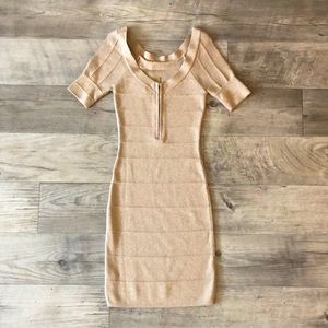 Bebe Gold Shimmer Bodycon Dress